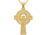 14K Yellow Gold Celtic Claddagh Cross Pendant Necklace